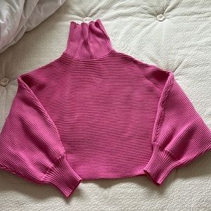 ZARA Pink Ribbed Turtleneck Cropped Sweater